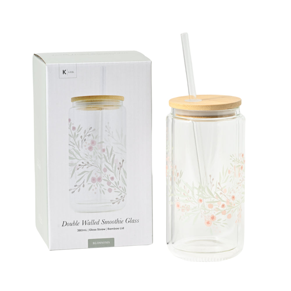 Blossoms Series Printed Glass Smoothie Cup - DANCING BLOSSOMS